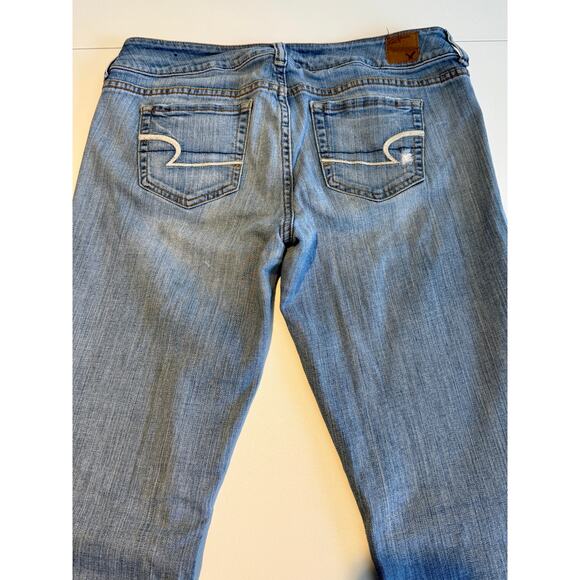 American Eagle Artist Distressed Denim Jeans Low Rise Size 10 Long Very Loved - Picture 7 of 10